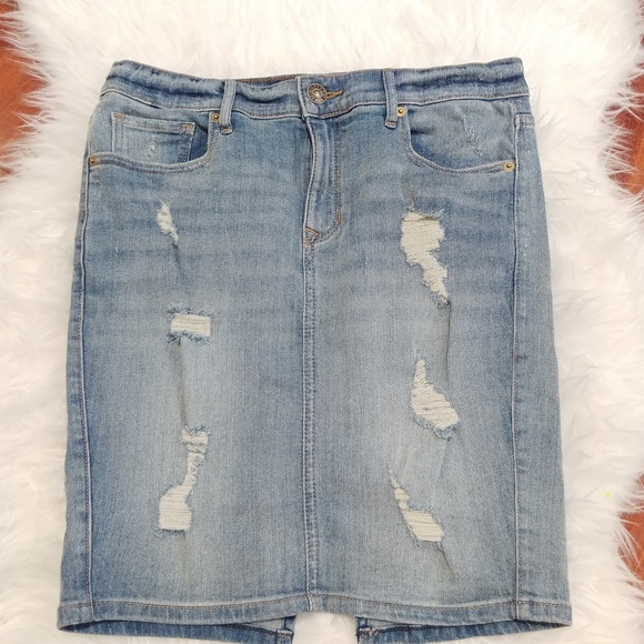 Express Dresses & Skirts - Express Distressed Jean Pencil Skirt Size 8
